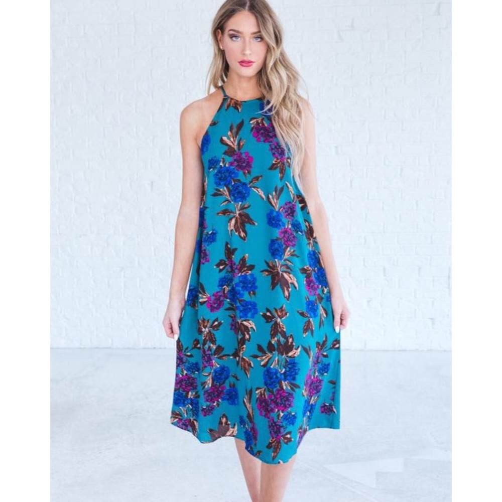 NWOT teal floral midi dress